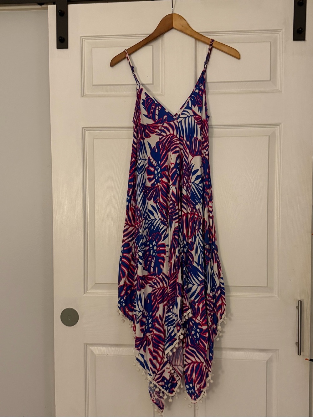 Tropical Print Dress with Pom Pom Trim